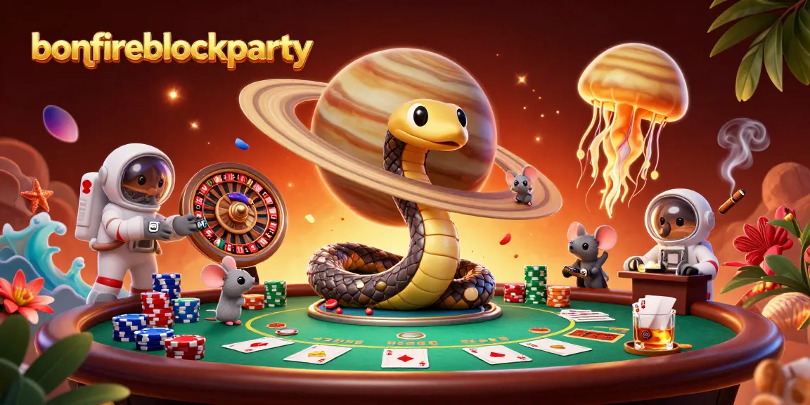 Engage with the bonfireblockparty snake roulette while bet-making mice animate a cosmic gaming hub.