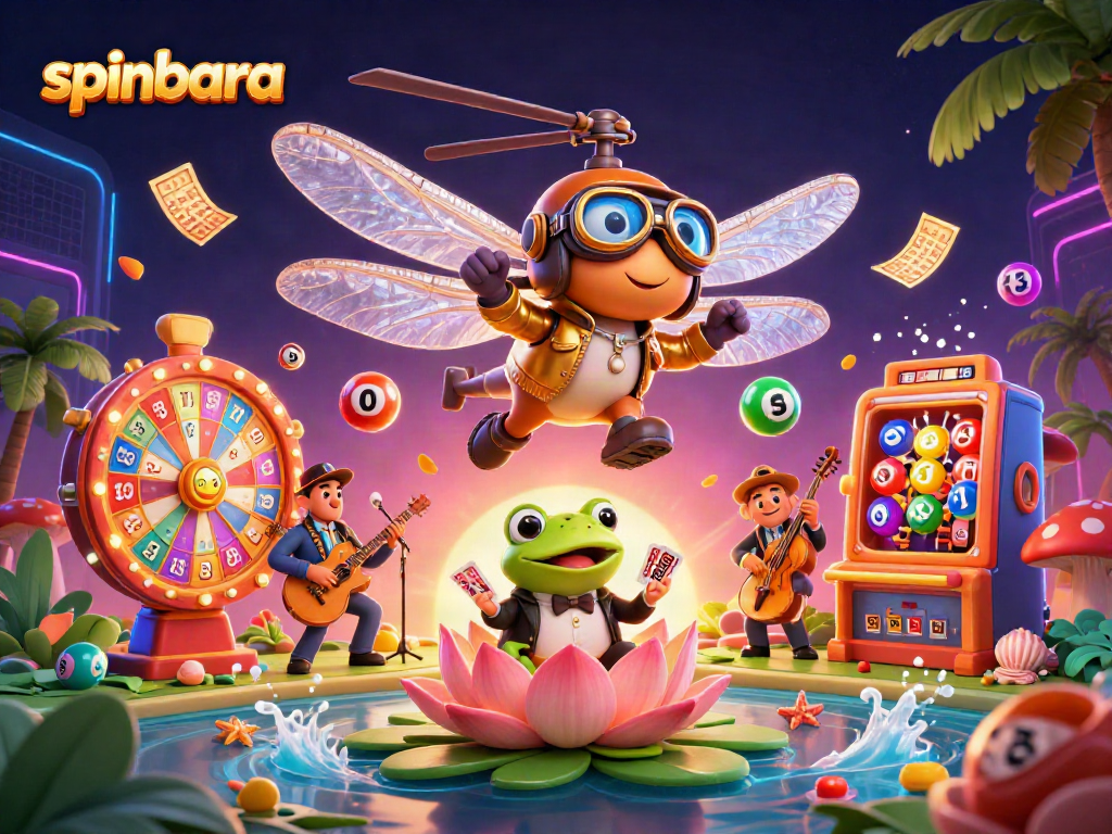 Experience gaming excitement at Spinbara Casino with vibrant characters and dynamic action elements.